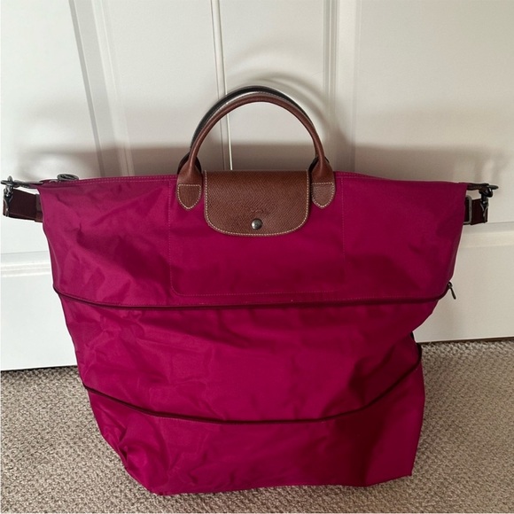 NWT Le Pilage extensible modele depose dahlia raspberry purple pink travel tote - Picture 2 of 15